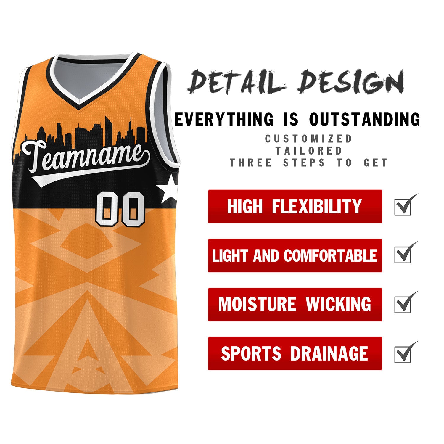 Custom Orange Personalized City Silhouette Pattern Sports Uniform Basketball Jersey