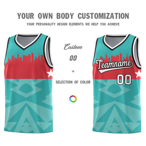 Custom Bright Green Personalized City Silhouette Pattern Sports Uniform Basketball Jersey