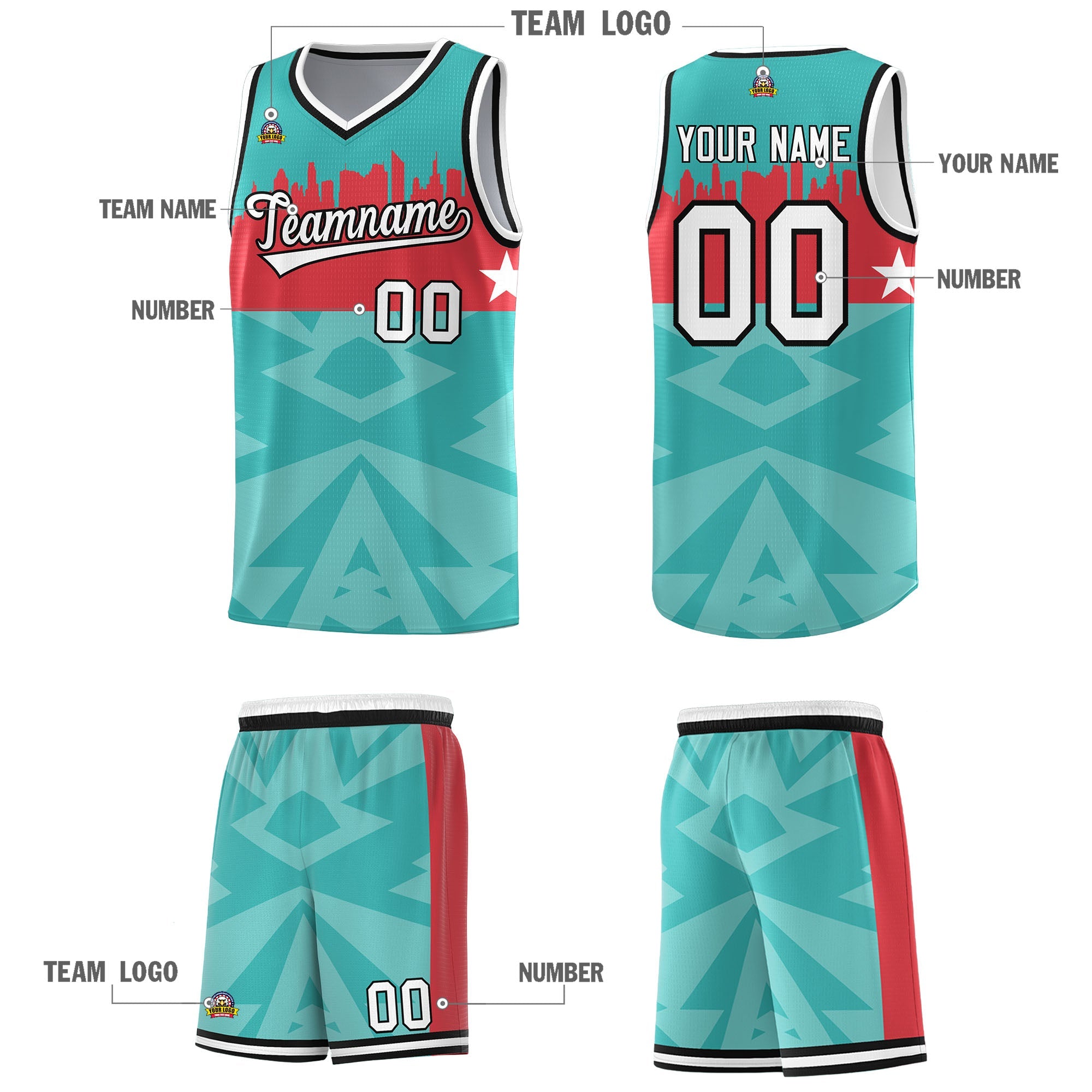 Custom Bright Green Personalized City Silhouette Pattern Sports Uniform Basketball Jersey