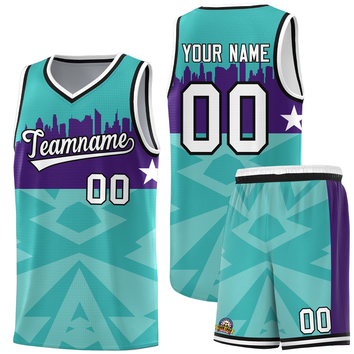 Custom Bright Green Personalized City Silhouette Pattern Sports Uniform Basketball Jersey