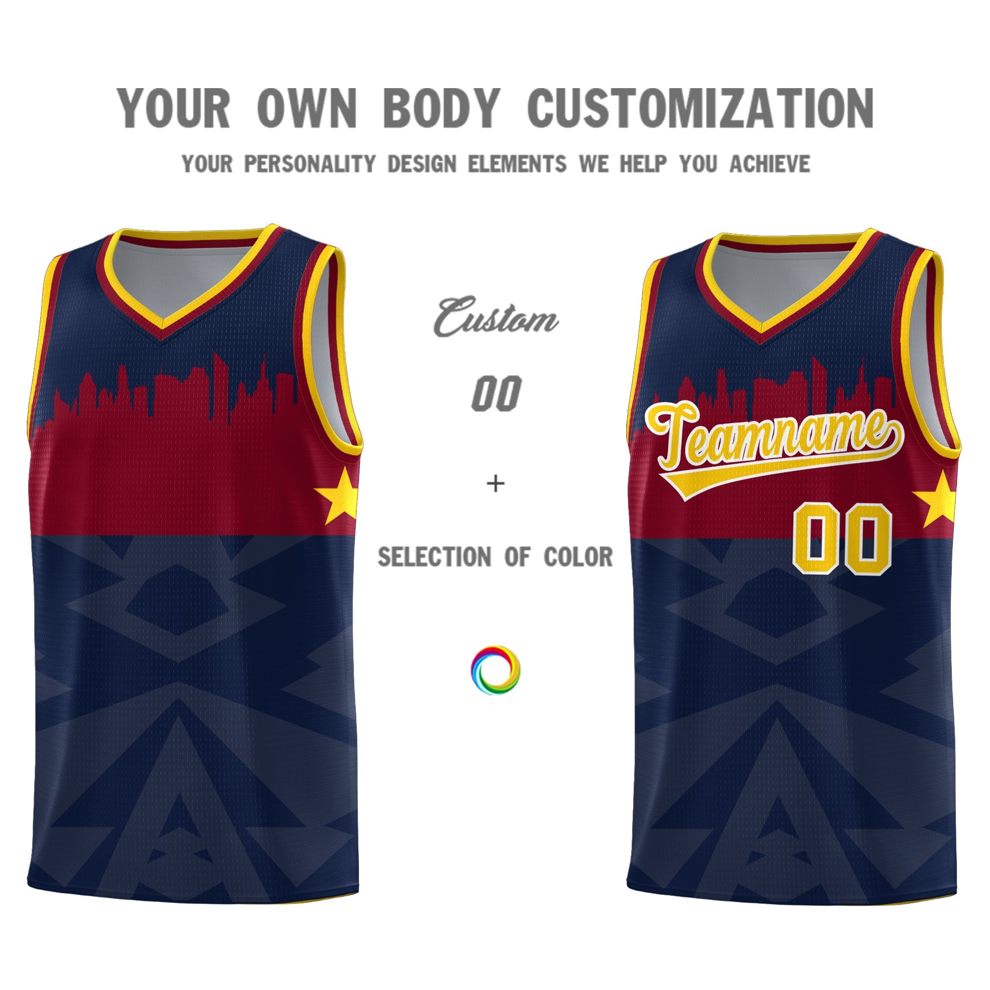 Custom Navy Personalized City Silhouette Pattern Sports Uniform Basketball Jersey