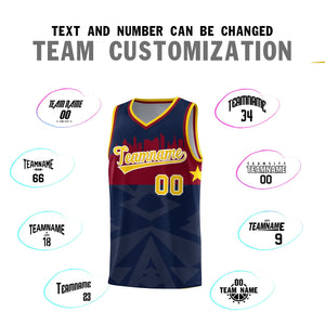 Custom Navy Personalized City Silhouette Pattern Sports Uniform Basketball Jersey