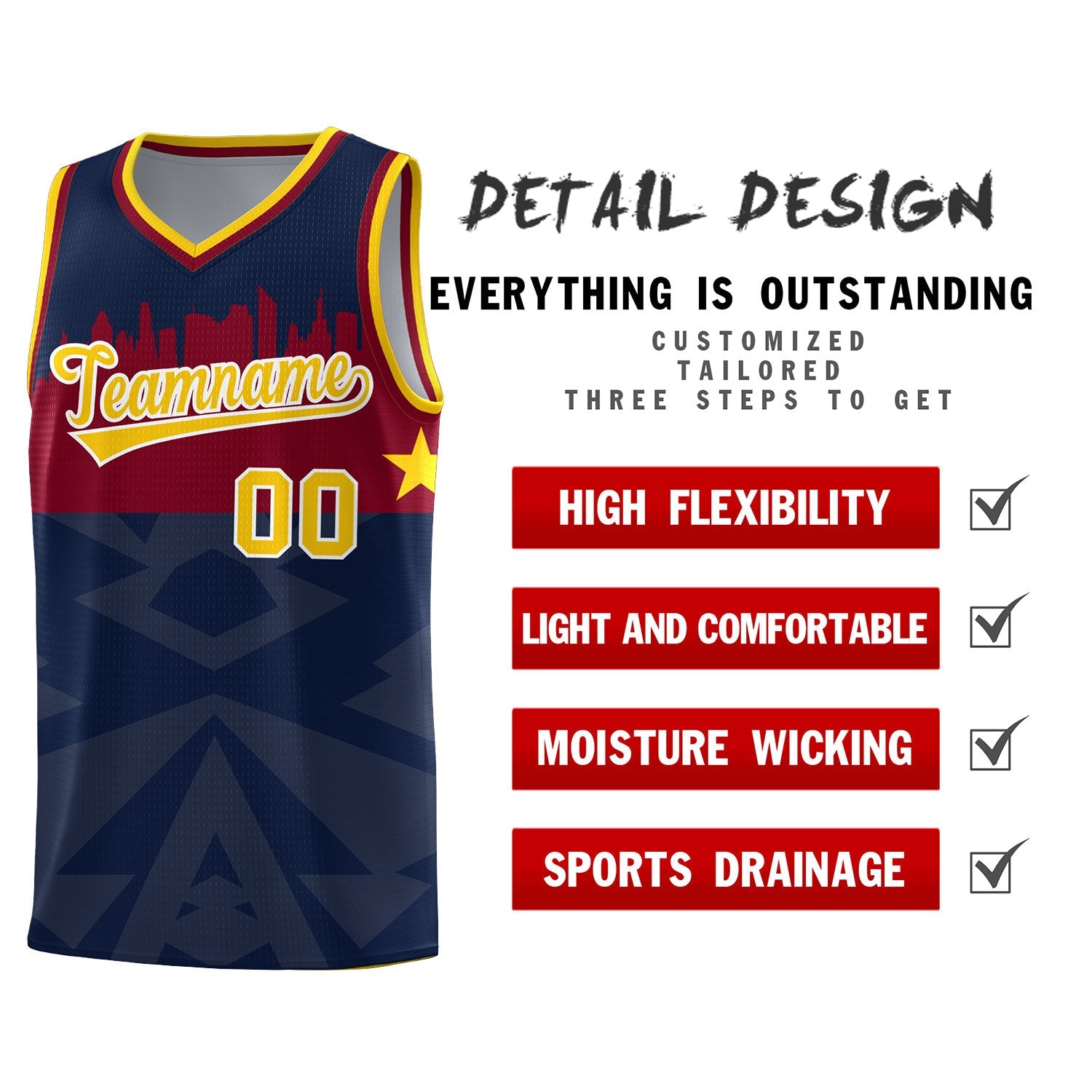 Custom Navy Personalized City Silhouette Pattern Sports Uniform Basketball Jersey