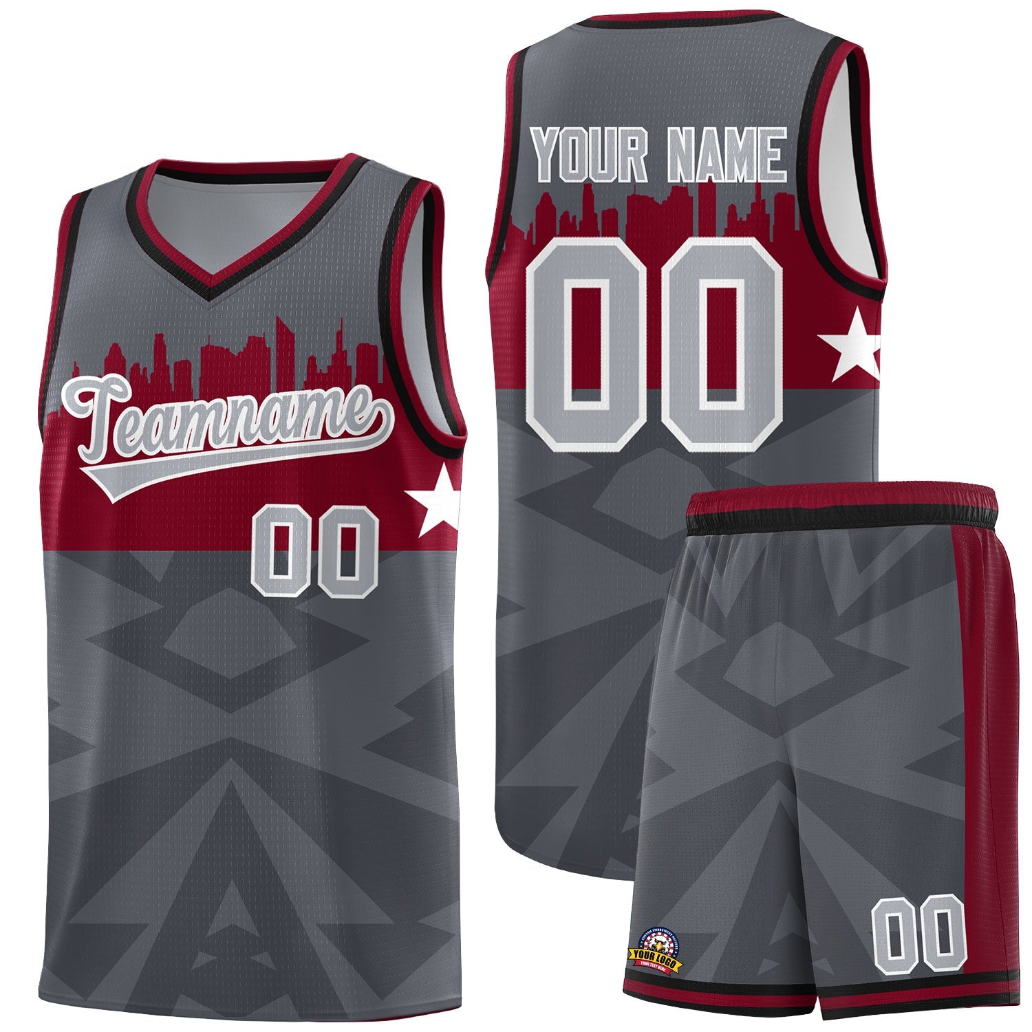 Custom Dark Gray Personalized City Silhouette Pattern Sports Uniform Basketball Jersey