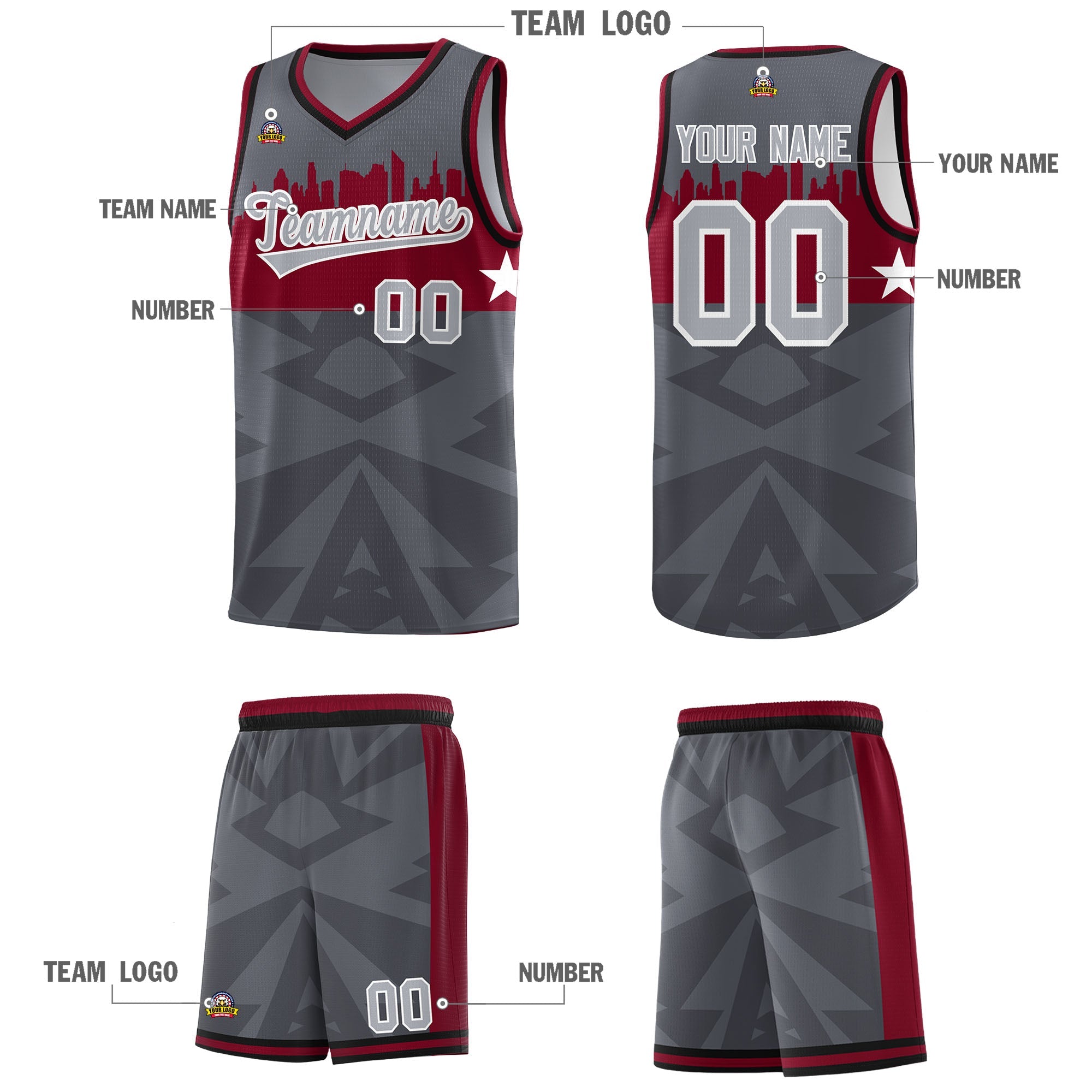 Custom Dark Gray Personalized City Silhouette Pattern Sports Uniform Basketball Jersey