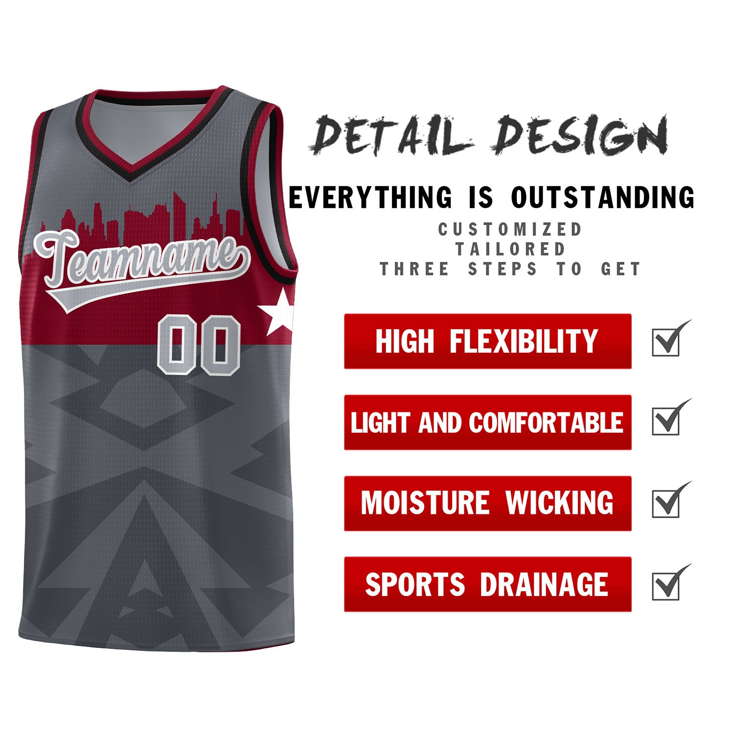 Custom Dark Gray Personalized City Silhouette Pattern Sports Uniform Basketball Jersey