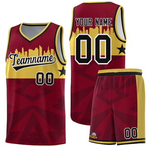 Custom Crimson Personalized City Silhouette Pattern Sports Uniform Basketball Jersey