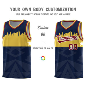 Custom Navy Personalized City Silhouette Pattern Sports Uniform Basketball Jersey