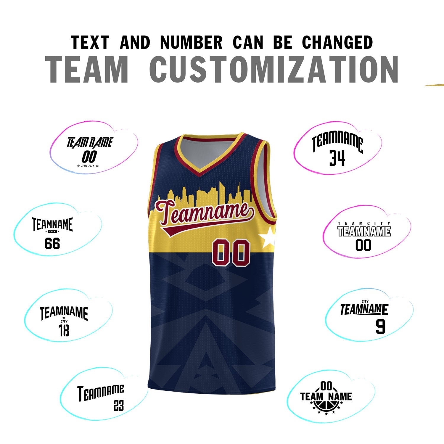 Custom Navy Personalized City Silhouette Pattern Sports Uniform Basketball Jersey