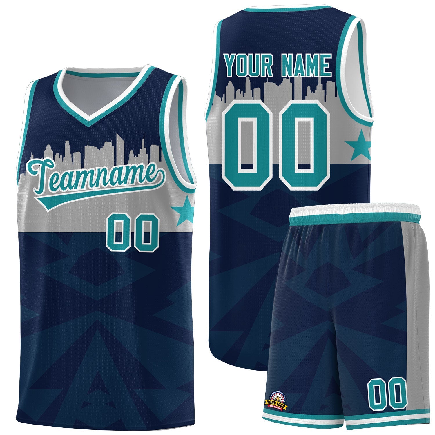 Custom Navy Personalized City Silhouette Pattern Sports Uniform Basketball Jersey