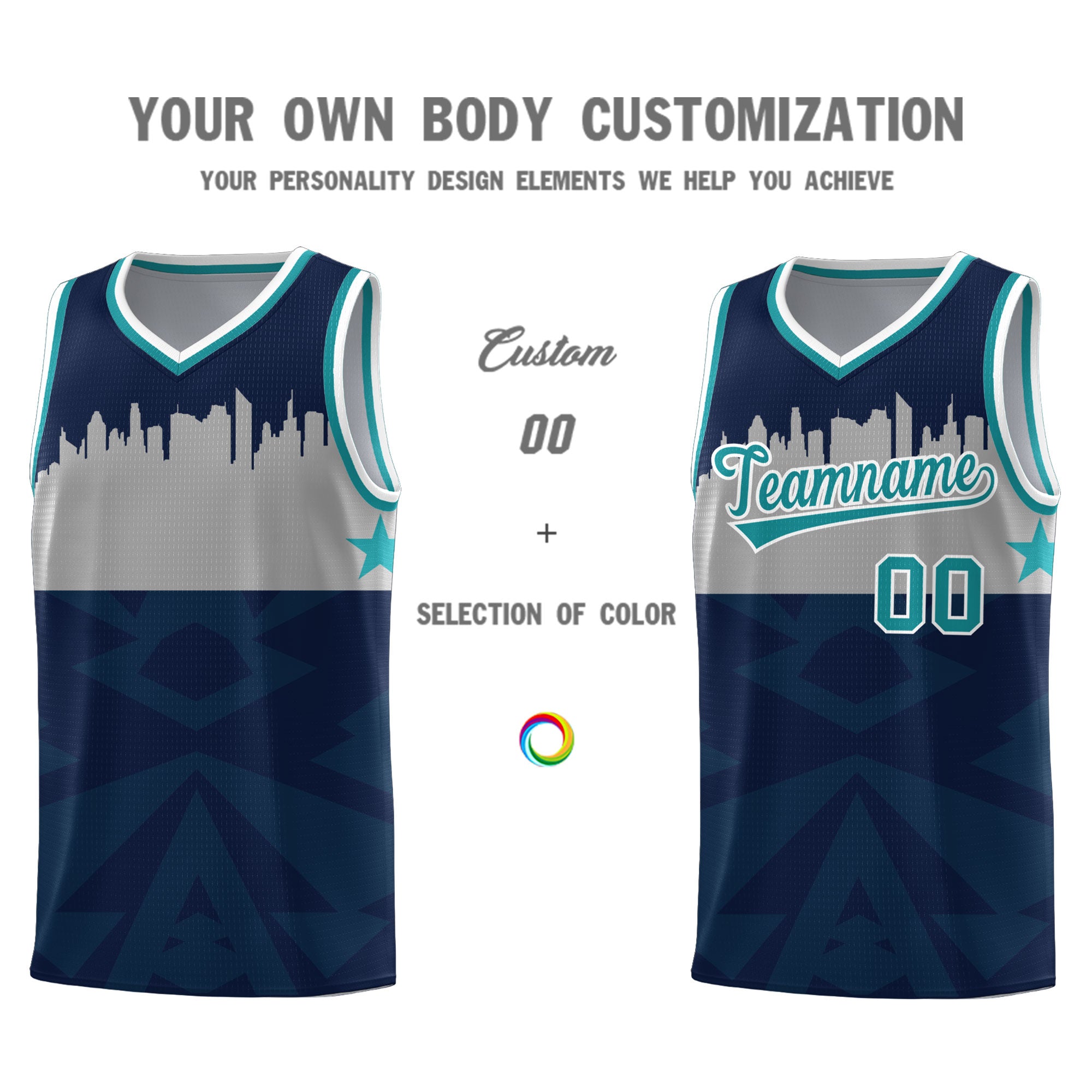 Custom Navy Personalized City Silhouette Pattern Sports Uniform Basketball Jersey