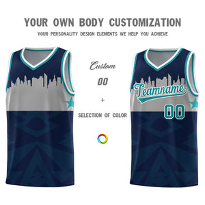 Custom Navy Personalized City Silhouette Pattern Sports Uniform Basketball Jersey