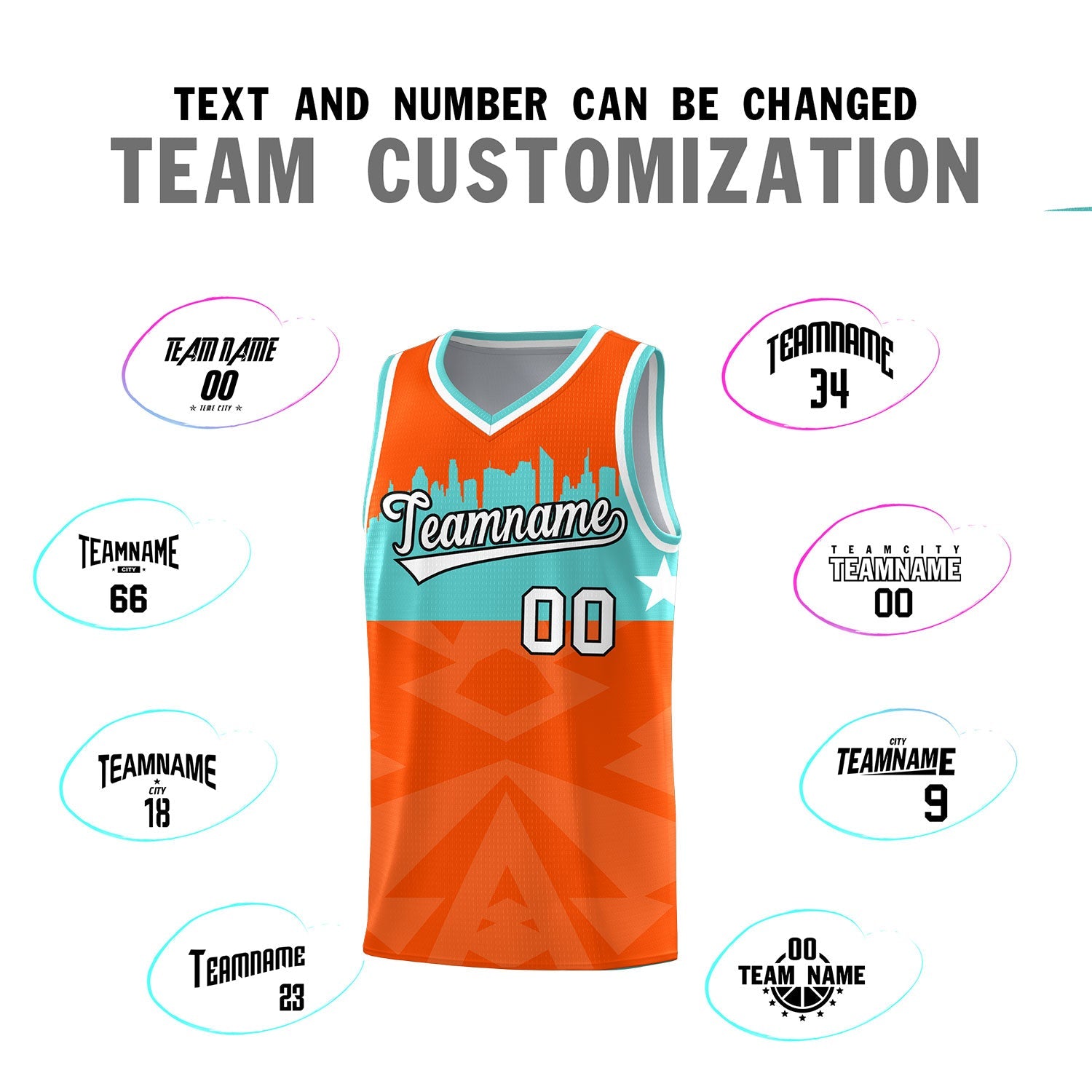 Custom Orange Personalized City Silhouette Pattern Sports Uniform Basketball Jersey