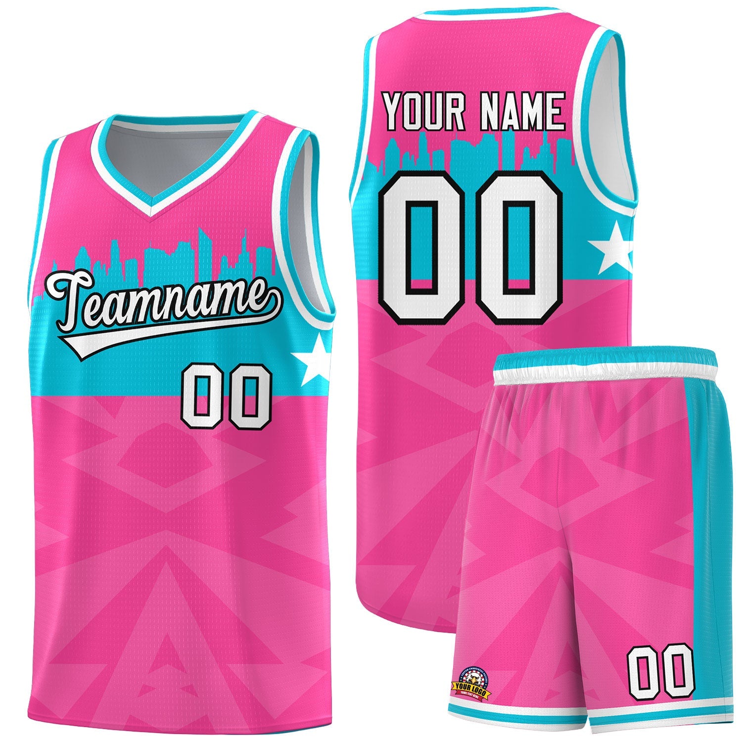 Custom Pink Personalized City Silhouette Pattern Sports Uniform Basketball Jersey