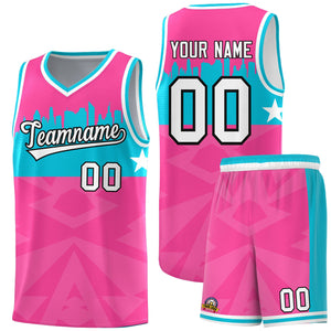 Custom Pink Personalized City Silhouette Pattern Sports Uniform Basketball Jersey