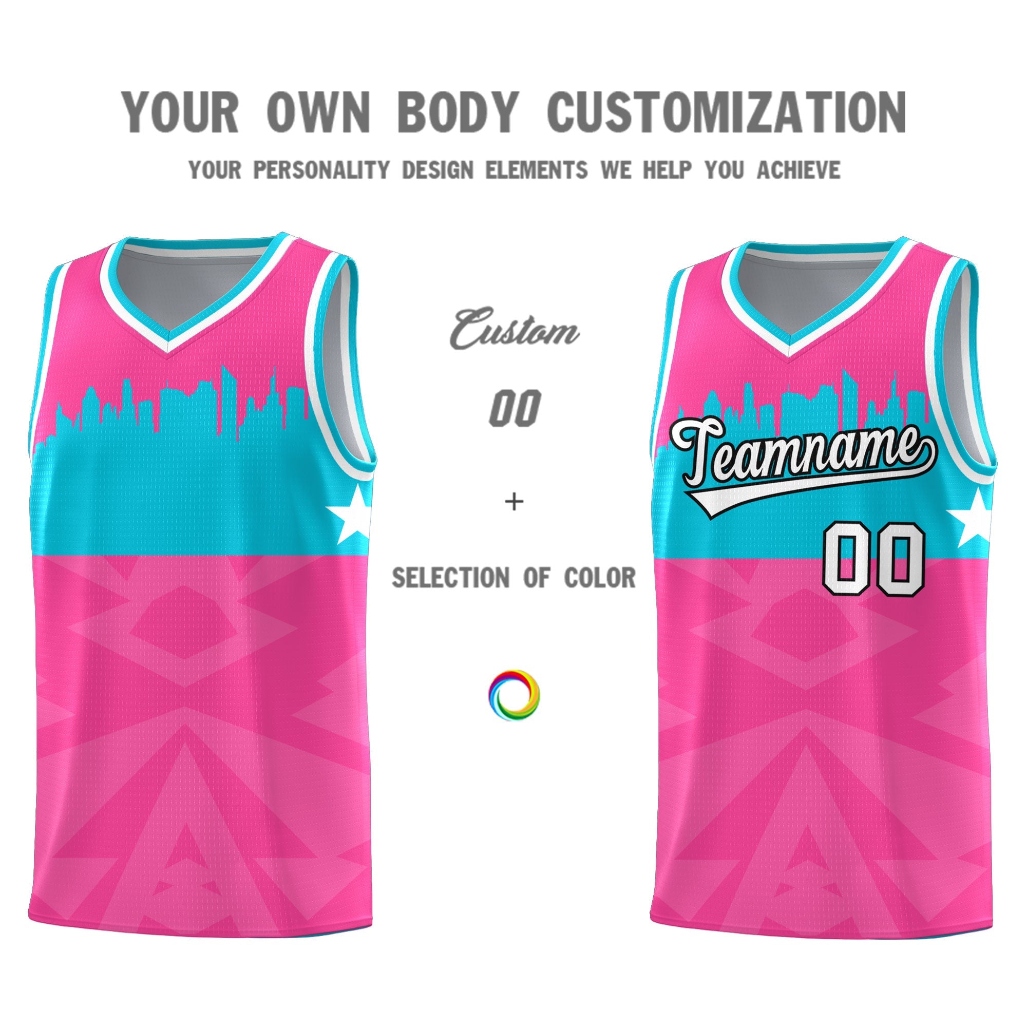 Custom Pink Personalized City Silhouette Pattern Sports Uniform Basketball Jersey