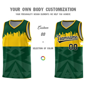 Custom Green Personalized City Silhouette Pattern Sports Uniform Basketball Jersey