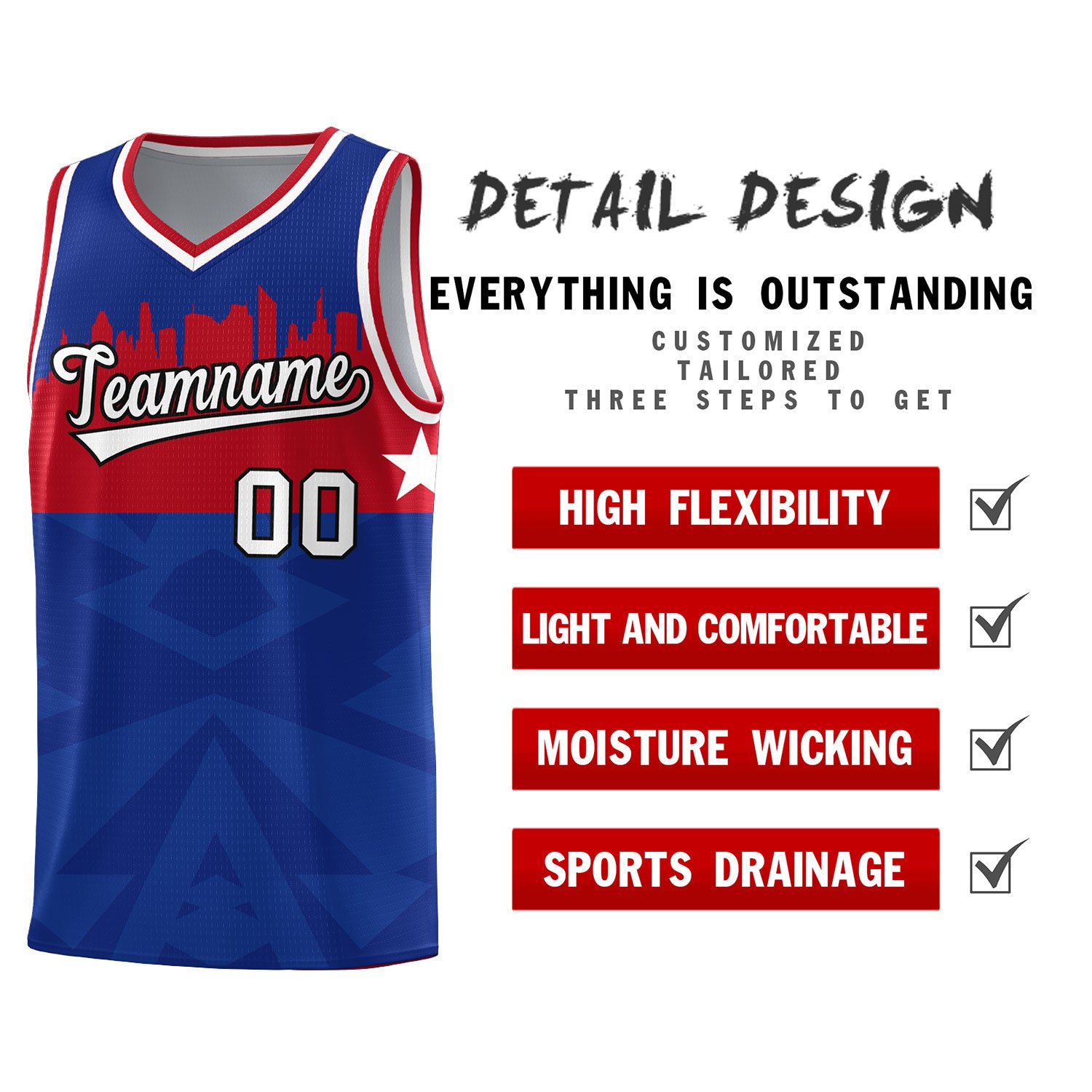 Custom Royal Personalized City Silhouette Pattern Sports Uniform Basketball Jersey