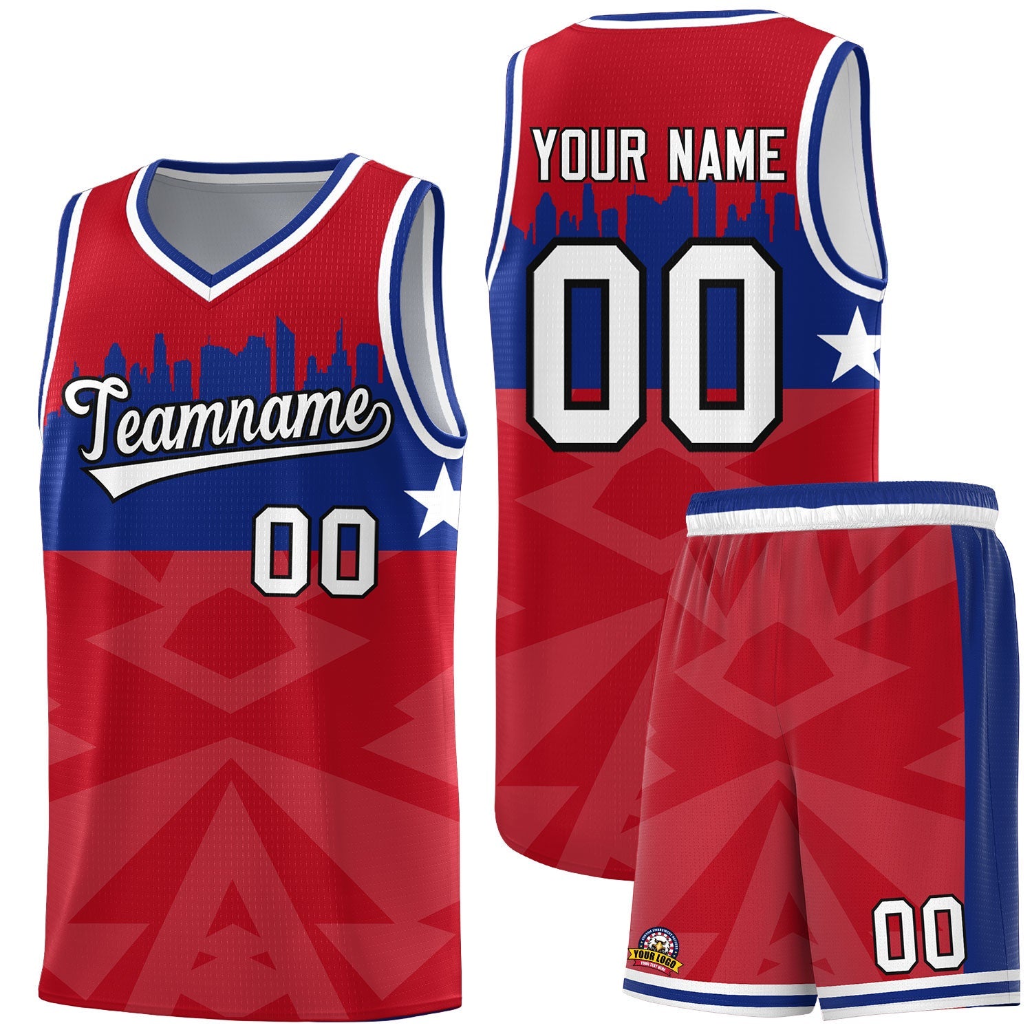 Custom Red Personalized City Silhouette Pattern Sports Uniform Basketball Jersey