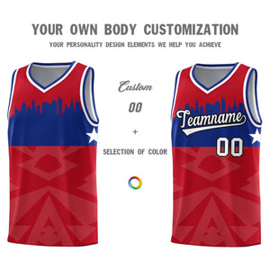 Custom Red Personalized City Silhouette Pattern Sports Uniform Basketball Jersey