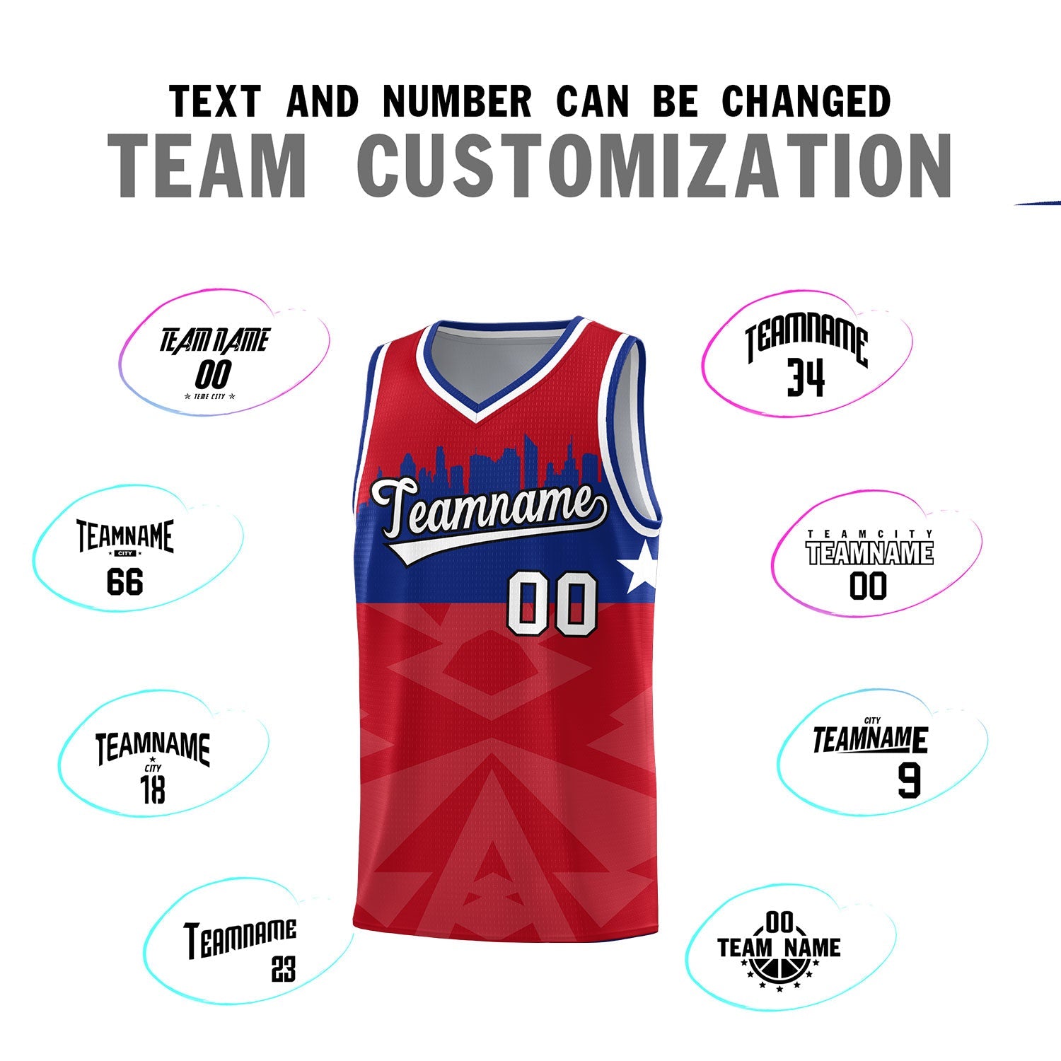 Custom Red Personalized City Silhouette Pattern Sports Uniform Basketball Jersey