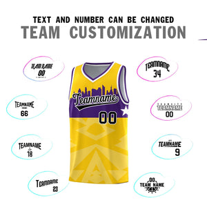 Custom Gold Personalized City Silhouette Pattern Sports Uniform Basketball Jersey