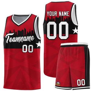 Custom Red Personalized City Silhouette Pattern Sports Uniform Basketball Jersey