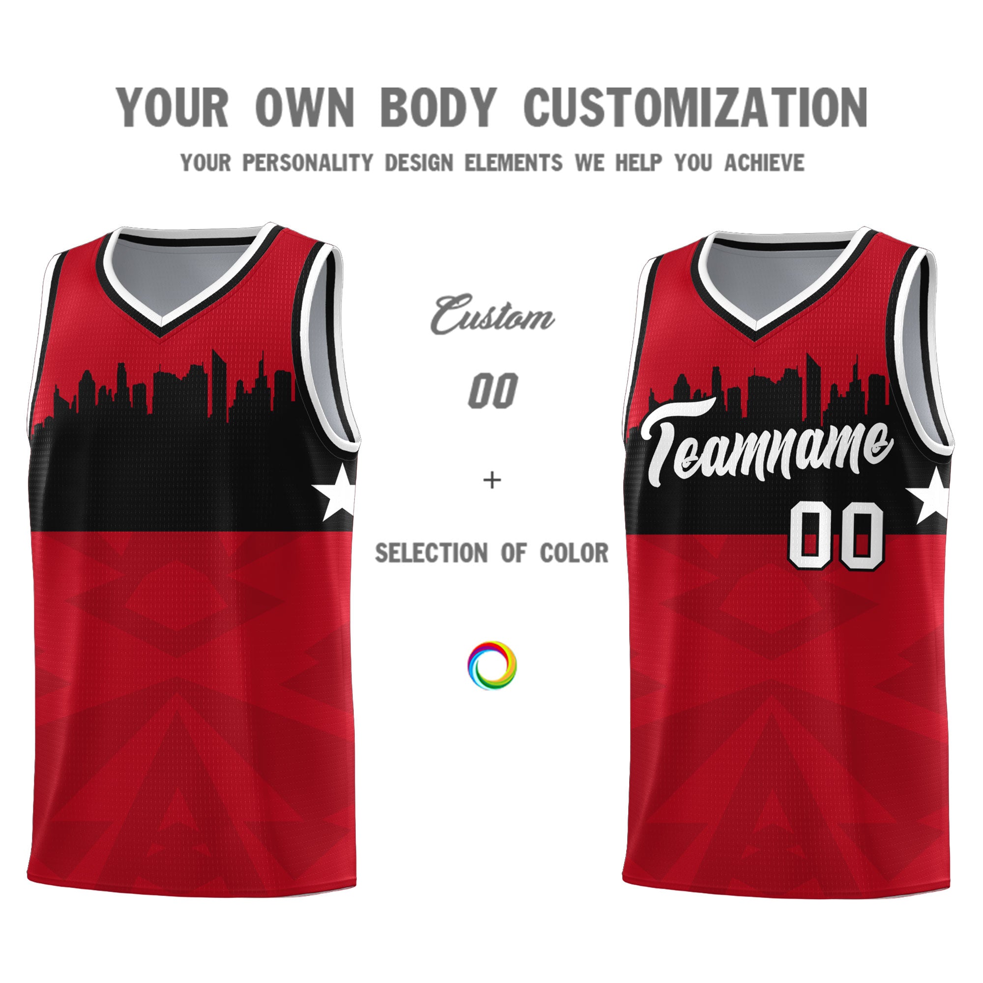 Custom Red Personalized City Silhouette Pattern Sports Uniform Basketball Jersey