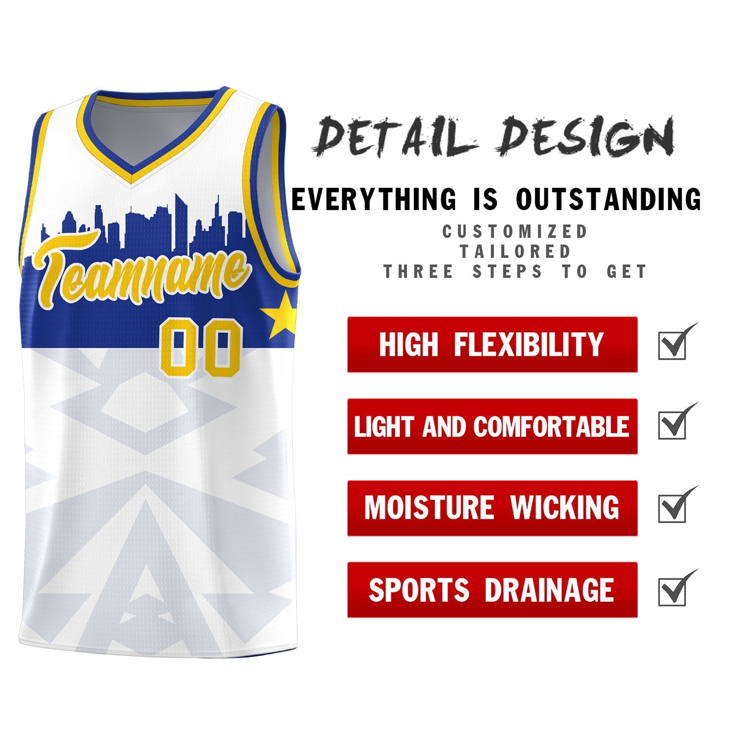 Custom White Personalized City Silhouette Pattern Sports Uniform Basketball Jersey