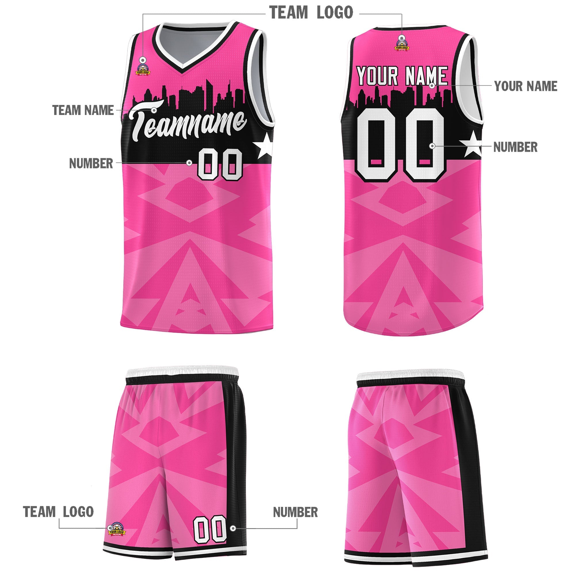 Custom Pink Personalized City Silhouette Pattern Sports Uniform Basketball Jersey