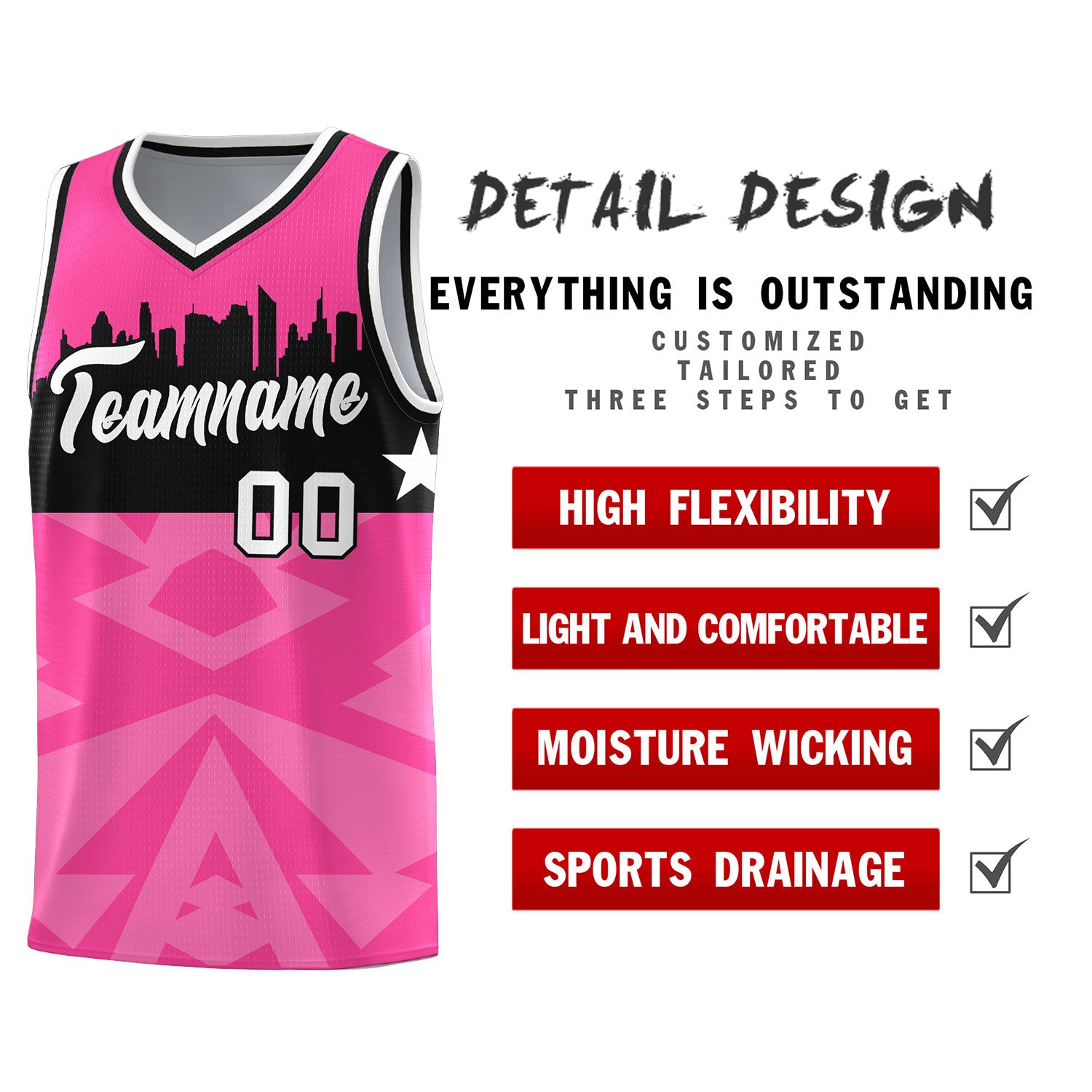 Custom Pink Personalized City Silhouette Pattern Sports Uniform Basketball Jersey