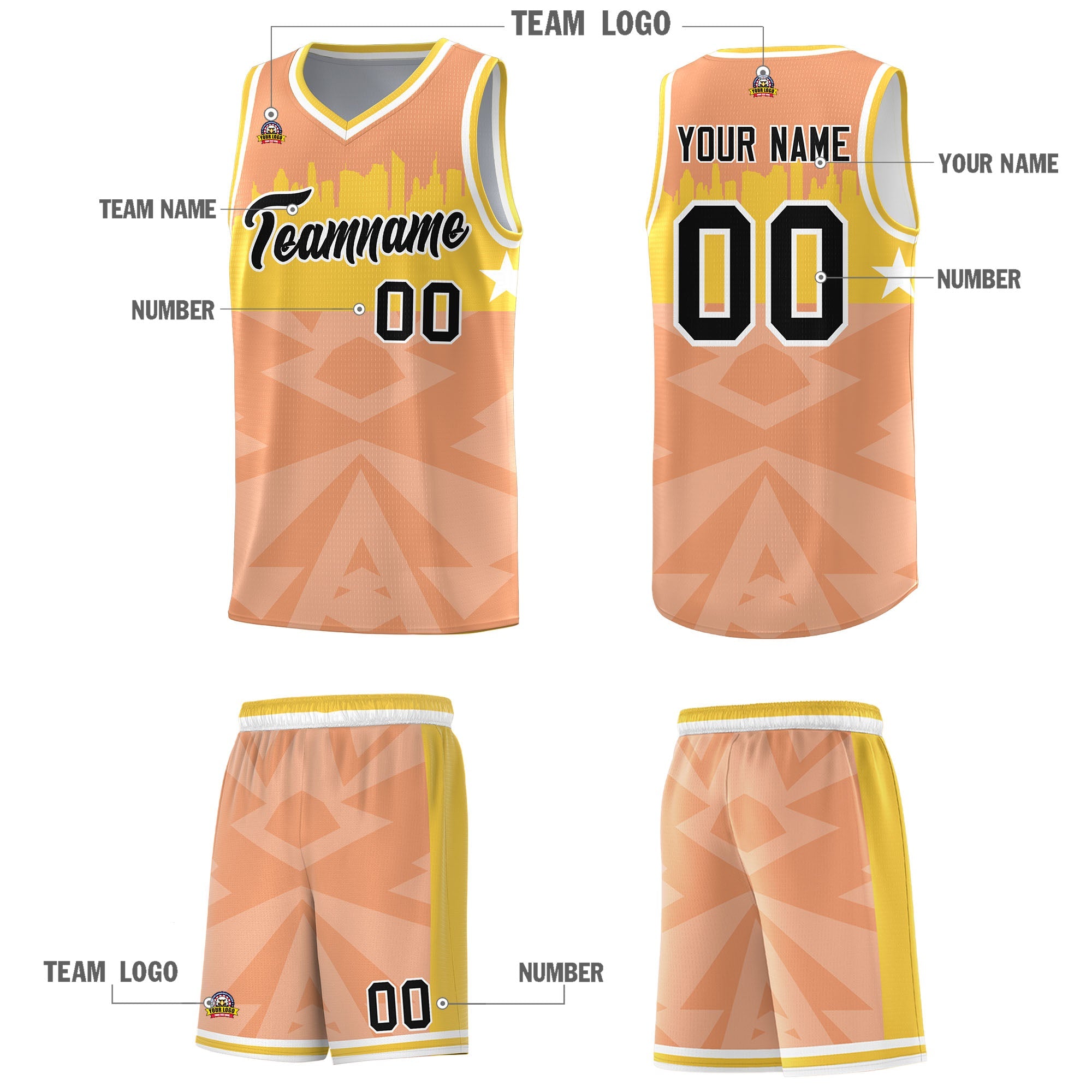 Custom Orange Personalized City Silhouette Pattern Sports Uniform Basketball Jersey