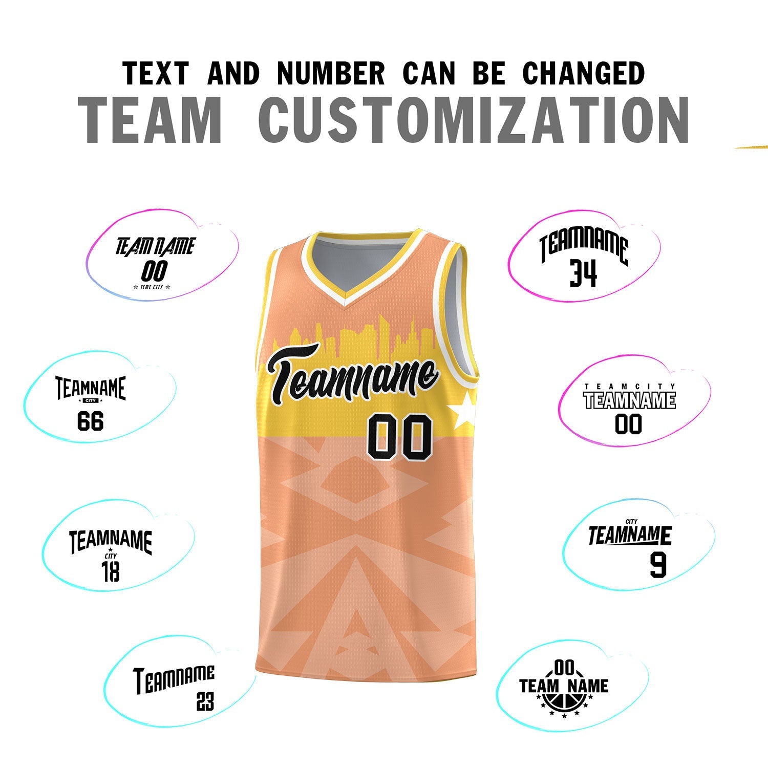 Custom Orange Personalized City Silhouette Pattern Sports Uniform Basketball Jersey