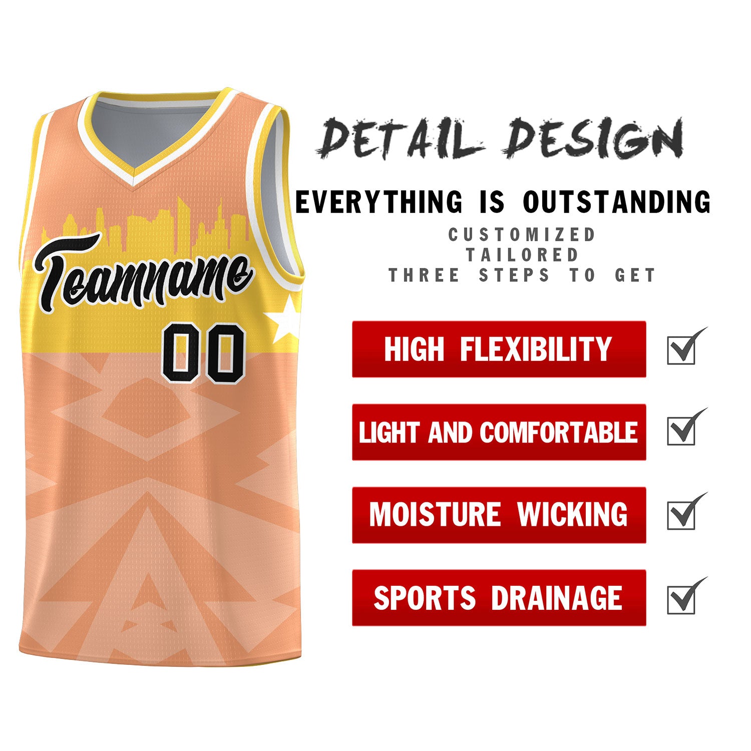 Custom Orange Personalized City Silhouette Pattern Sports Uniform Basketball Jersey