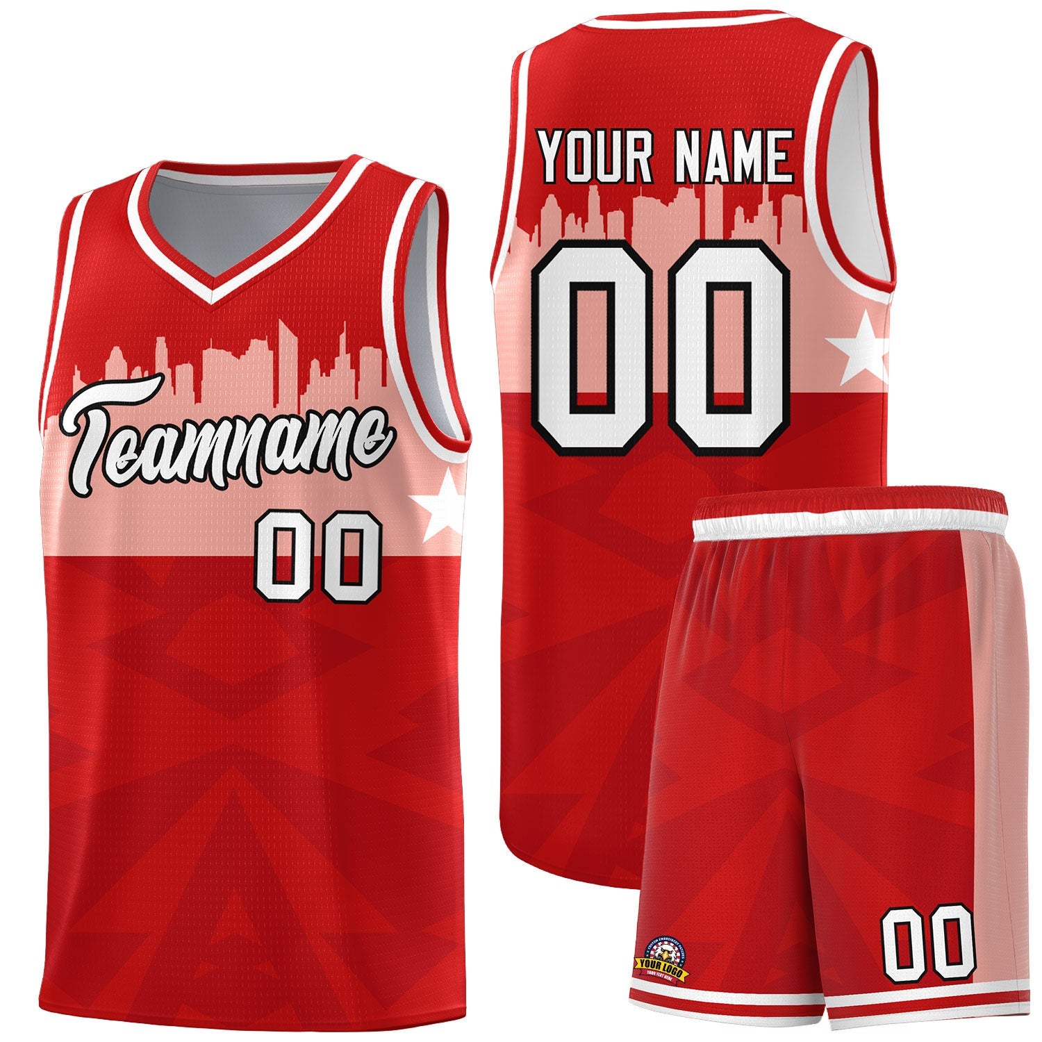 Custom Red Personalized City Silhouette Pattern Sports Uniform Basketball Jersey