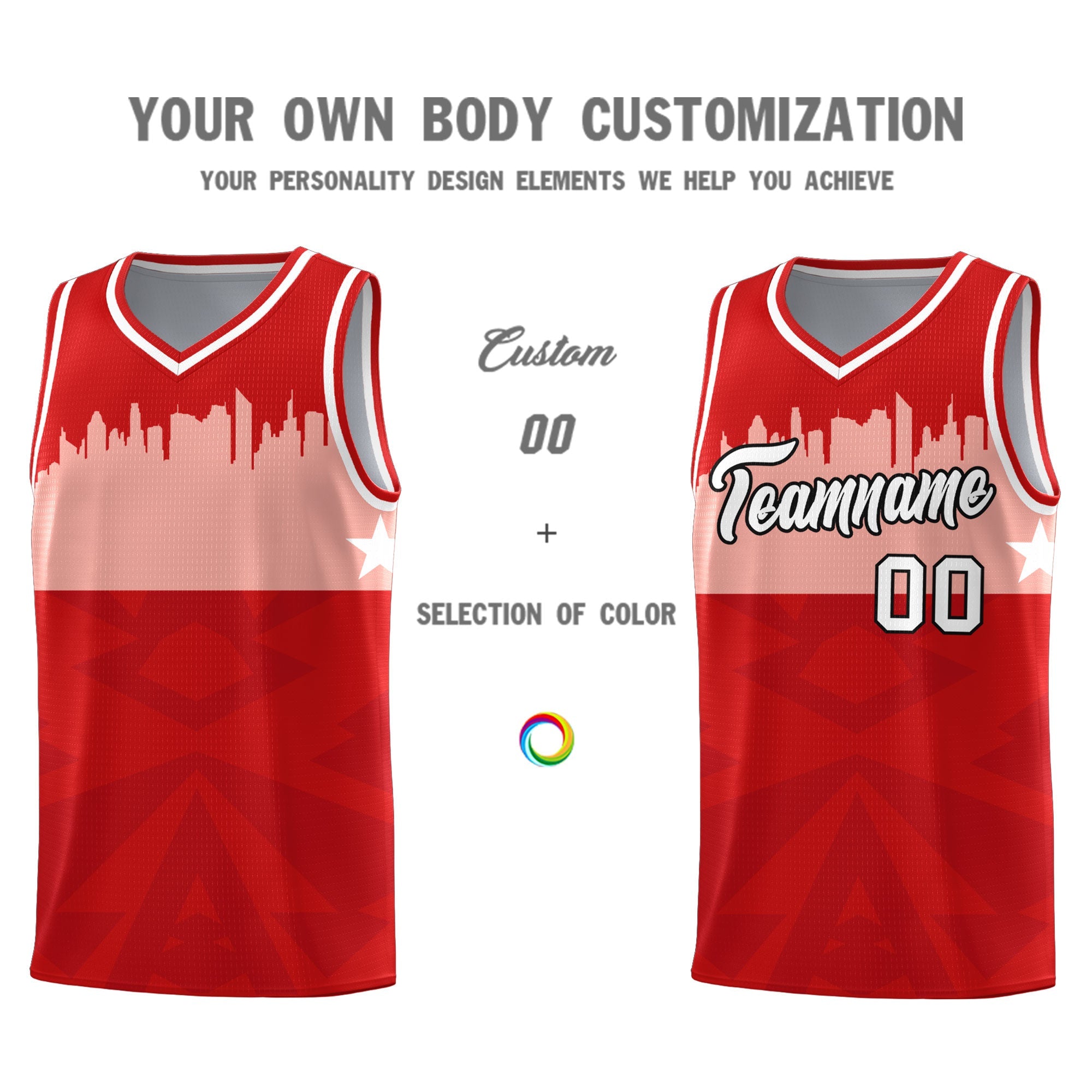 Custom Red Personalized City Silhouette Pattern Sports Uniform Basketball Jersey