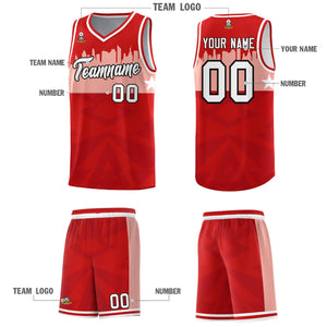 Custom Red Personalized City Silhouette Pattern Sports Uniform Basketball Jersey