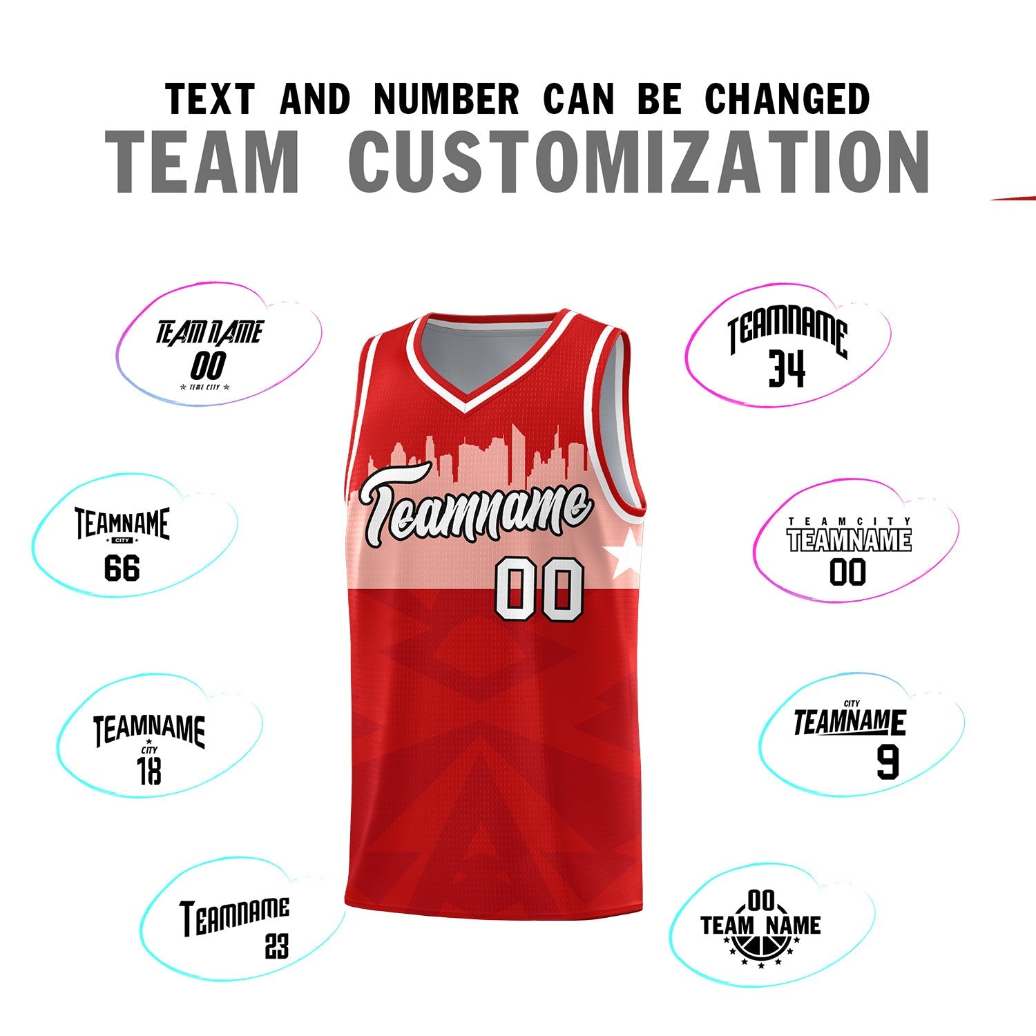 Custom Red Personalized City Silhouette Pattern Sports Uniform Basketball Jersey