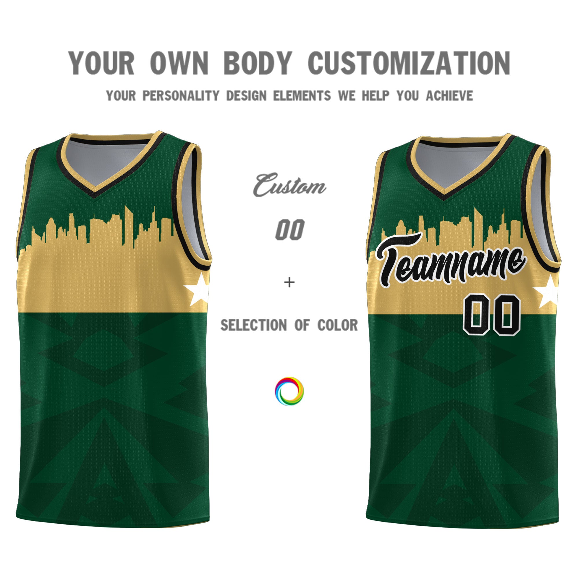 Custom Green Personalized City Silhouette Pattern Sports Uniform Basketball Jersey