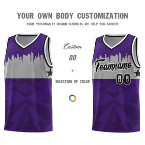 Custom Purple Personalized City Silhouette Pattern Sports Uniform Basketball Jersey