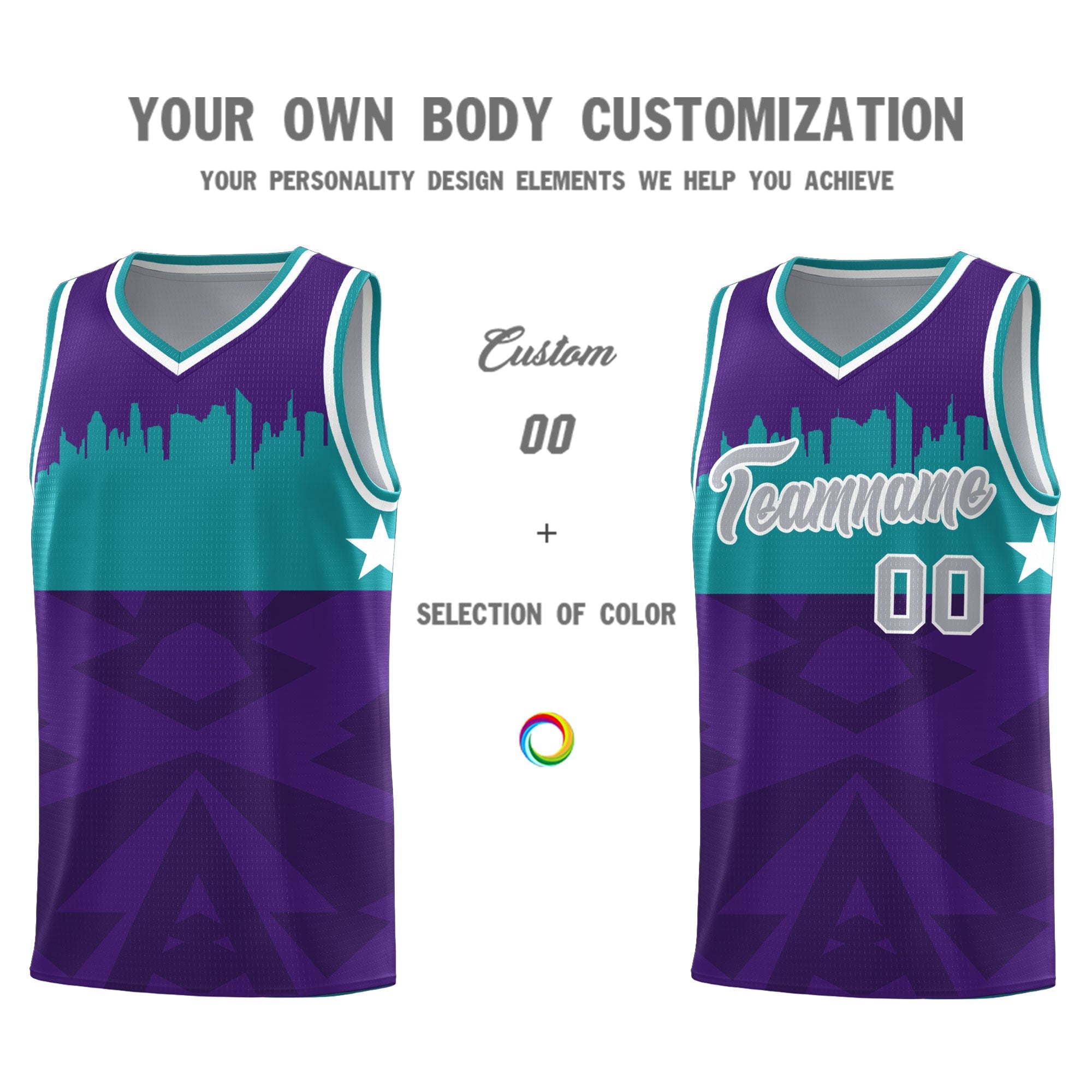 Custom Purple Personalized City Silhouette Pattern Sports Uniform Basketball Jersey