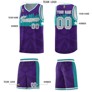 Custom Purple Personalized City Silhouette Pattern Sports Uniform Basketball Jersey