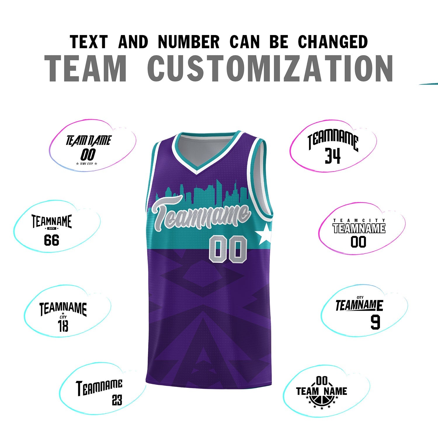 Custom Purple Personalized City Silhouette Pattern Sports Uniform Basketball Jersey