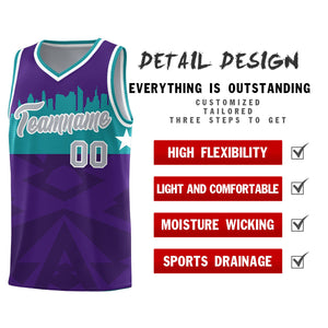 Custom Purple Personalized City Silhouette Pattern Sports Uniform Basketball Jersey