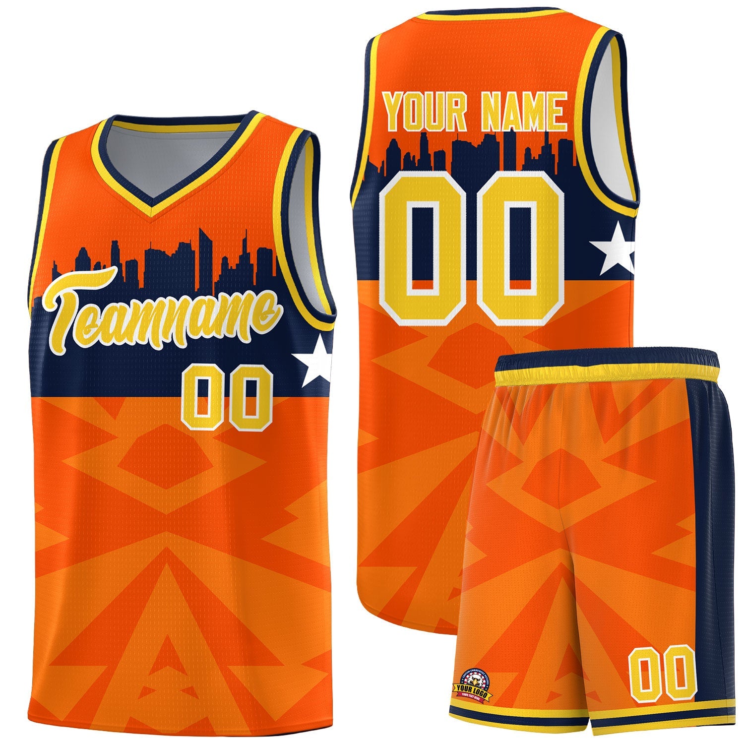 Custom Orange Personalized City Silhouette Pattern Sports Uniform Basketball Jersey