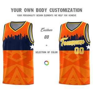 Custom Orange Personalized City Silhouette Pattern Sports Uniform Basketball Jersey