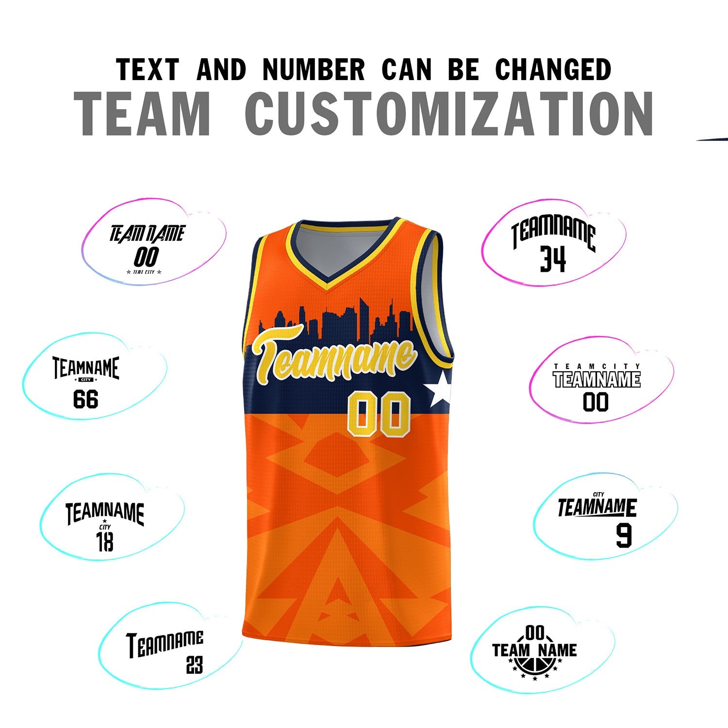 Custom Orange Personalized City Silhouette Pattern Sports Uniform Basketball Jersey