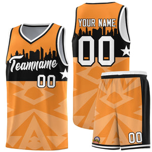 Custom Orange Personalized City Silhouette Pattern Sports Uniform Basketball Jersey