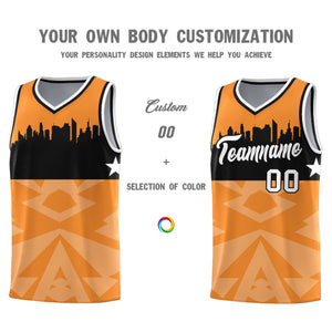 Custom Orange Personalized City Silhouette Pattern Sports Uniform Basketball Jersey