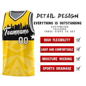 Custom Gold Personalized City Silhouette Pattern Sports Uniform Basketball Jersey